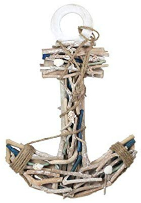 CAPRILO. Adorno Colgante Decorativo de Madera Ancla. Cuadros y Apliques. Figuras y Esculturas. Decoración Hogar Marinera. Regalos Originales. 49 x 33 x 6 cm.