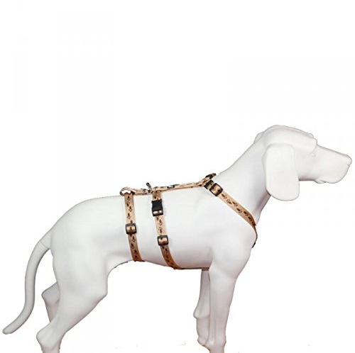 A. Hoffmann GmbH NoExit Hundegeschirr® - ausbruchssicher, Panikgeschirr, beige mit braunen Pfötchen, Bauchumfang 35-50 cm, 15 mm Bandbreite