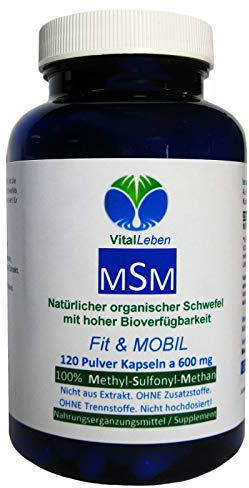 Fit & MOBIL - MSM - Natürlicher organischer SCHWEFEL - 120 Pulver Kapseln - HOCHWIRKSAM (Methyl-Sulfonyl-Methan) - OHNE Füllstoffe - OHNE ZUSATZSTOFFE. 26905-120
