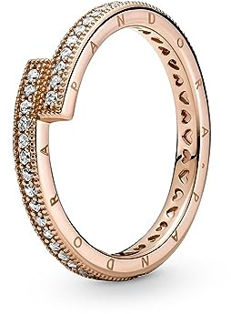 Pandora Signature Sparkling Overlapping 14k rose gold-plated ring with clear cubic zirconia, 54
