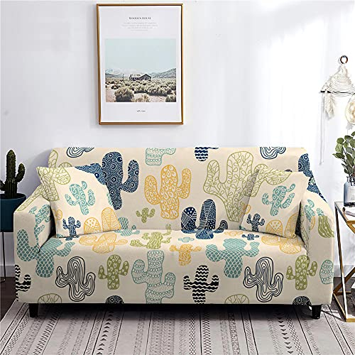 LNXSESN Sofabezug Kaktus Bunte Creme Sofahusse Stretch Elasthan Couch überzug Abnehmbare Waschbar Sofa überzug Anti Rutsch Couchbezug Moderne Couchbezug Universal Sofaüberwurf 1 Sitzer 2 Sitzer