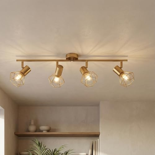 Licht-Erlebnisse Deckenlampe mit 4 verstellbaren Spots Metall in Messing 4x E14 länglich Schlafzimmer Wohnzimmer Küche Flur Innen Deckenleuchte Spot Strahler