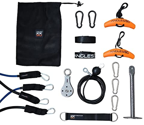 Angles90 Krafttrainings-Set für Ganzkörper mit Outdoor-Kabelzug & Klimmzugstange - A90 Full Body Strength Set - inkl. Sling Trainer & Widerstandsbänder - Latzug-Griffe - Kraftstation für Zuhause