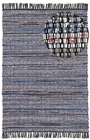 carpetfine Flickenteppich Kelim Chindi Schwarz 120x170 cm | Fleckerlteppich aus Baumwolle für Wohnzimmermit Fransen