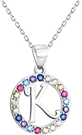 Sofia Milani - Damen Halskette 925 Silber - mit mehrfarbigen Zirkonia Steinen - Kreis Buchstabe K Anhänger - N0524