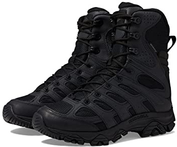 Merrell Men’s Moab 3 8” Zip Tactical Waterproof Boots, Durable & Comfortable Coated Leather Combat Hiking Shoes, Black, 12 Wide