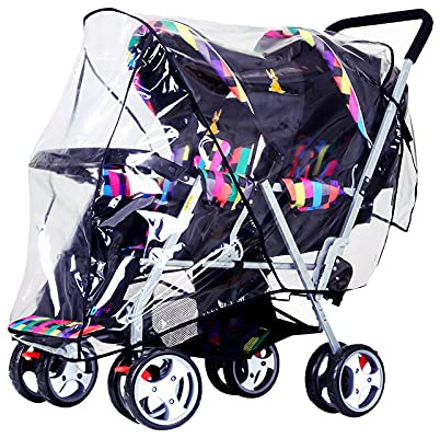 Habillage Pluie pour Poussette Jumeaux en PVC Imperméable Housse de Pluie pour Poussettes Avant Arrière Protection de Siège Anti Vent Housse de Pluie Landeau Bébé Universelle Couverture à 360 Degrés