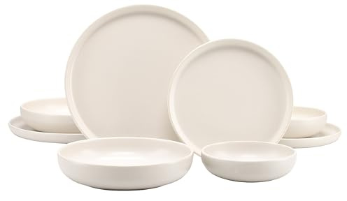 CreaTable, 10873, serie Uno Offwhite, 8-delat porslinsset, tallriksset av stengods, diskmaskins- och mikrovågsugnssäker, tillverkad i Portugal