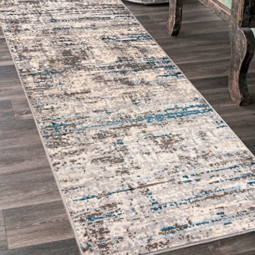 Mazovia Läufer Flur 100x800cm Creme Anthrazit Abstrakt Weich Pflegeleicht | Teppichläufer für Küche Waschküche Schlafzimmer Beige Fußbodenheizungsgeeignet Reinigungsmittelbeständig Verkauf pro Meter