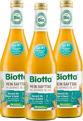 BIOTTA - Ma journée de jus #1 - Jus de fruits détox - Anti-inflammatoire - Mangue, orange et carotte frais et 100% Bio - Enrichi en Curcuma, vitamine et minéraux - 500 ml - Lot de 3