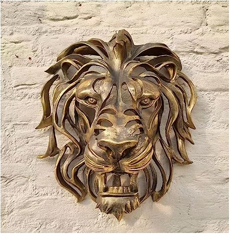 ZGSYH Grande décoration murale tête de lion, nouvelle sculpture d'art murale à tête de lion faite à la main, sculpture murale en résine 3D dorée tête de lion pour cadeaux de ferme ( Size : 25*10*30cm