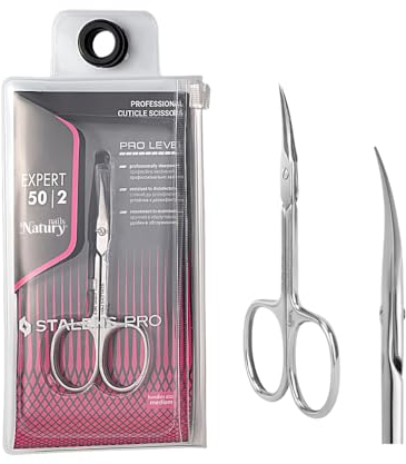 STALEKS PRO by Natury Nails Forbici professionali per cuticole. Anelli ergonomici. Acciaio inossidabile. Manici di medie dimensioni. Lunghezza lama 24 mm. Taglia M. Expert SE-50/2
