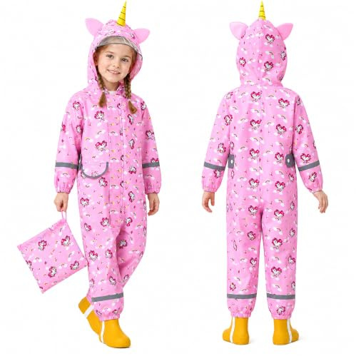 Domueay Tuta Impermeabile Bambino Tuta Antipioggia Completo 1-9 Anni | Leggero Tutto in Uno Tuta, Pioggia Portatile Giacca Ragazzi Ragazze Bimbo Abbigliamento Sportive All'aperto Sport Scuola