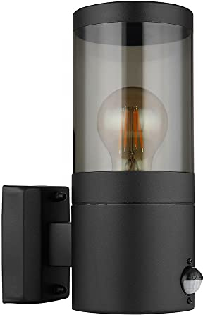 Wandlampe Außenleuchte mit Bewegungsmelder Gartenleuchte Fassadenleuchte, IP44, Edelstahl, schwarz rauch, 1x E27, HxBxÜ 24,5x10,2x17cm