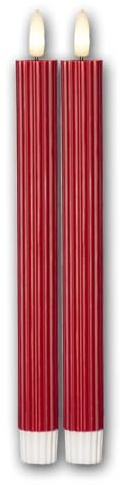 world-trading-net - 4er Set LED Stabkerzen STRIPE, Höhe 25cm, Durchmesser 2,1cm, Farbe rot, Batteriebetrieb, Timer