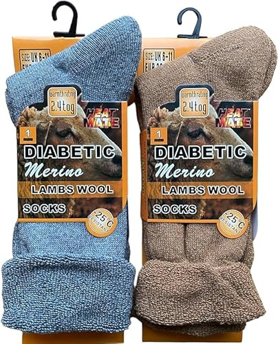 HAJRA® Calcetines de lana merina para hombre con propiedades diabéticas térmicos extra cálidos 2,4 TOG, mezcla de lana, para caminar, senderismo, calcetines de invierno talla UK 6-11 (Paquete de 2