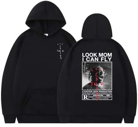 EVERLUCK Travis Hiphop Felpa con cappuccio da uomo con scritta in lingua inglese Most in the Room, con scritta Jack Look Mom I Can Fly e Scott Rap Fans, 01 Hiphop Jack, M