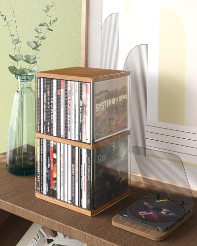 AREAJD CD-Halter im Retro-Stil, Walnussholz, MDF, Schreibtisch-Organizer, für 30 CDs, CD-Halter, CD-Aufbewahrung, Regal, Turm, Ständer, Dollar, passend für Theaterzimmer