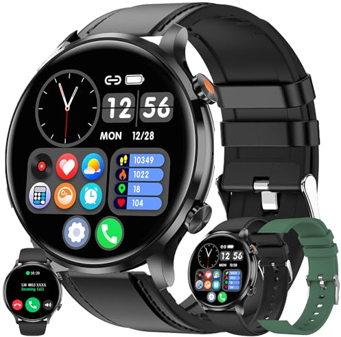 Smartwatch Herren mit Telefonfunktion, 1,39” Touchscreen IP68 Wasserdicht Sportuhr Aktivitätstracker mit Blutdruckmessung SpO2 123 Sportmodi Uhr kompatibel mit iOS Android, 3 Uhrenarmbänder (Schwarz)