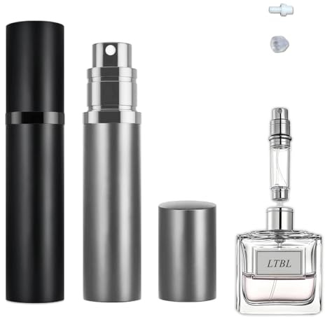 LTBL 2PCS Perfume Travel Refillable Bottle, Bottom-Filling Fragrances Perfume Atomizer, Empty Mini Cologne Dispenser, Portable Sprayer Pocket Size for On the Go 5ml (Black & Gray)