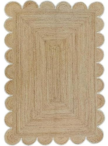 Jaipur Art And Craft Läufer aus handgeflochtener Jute mit gewelltem Beige und weißem Rand für den Heimbereich– (3x5 Quadratfuß)