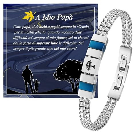 FANCIBAND Herren-Armband aus Edelstahl mit Anker und Steuerrad, verstellbar, personalisierbar, Glücksbringer, Geschenk für Ehemann, Freund, Bruder, Taglia unica, Edelstahl, Nicht zutreffend.