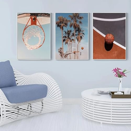 FQYYWL Basketball Geschenk Basketball Poster Palme Sport Print Art Schlafzimmer Leinwand Malerei Wandkunst Bilder Teen Room Decor Kein Rahmen-40x50cmX3