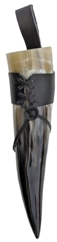 HORNEREY - Echtes Trinkhorn 0,3l | Hochwertiges und versiegeltes Naturprodukt inkl. Lederhalter. Ein Unikat für den Genießer | Inhalt: Wikinger Becher ca. 0,3l mit Trinkhorn Halter