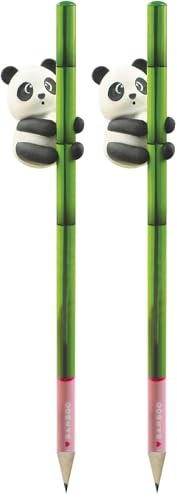 Legami - Matita con Gomma, I Love Bamboo, Ø 0,7 cm, H 18 cm, Mina HB, Variante Panda, Tratto Preciso, per Disegnare e Scrivere (Confezione da 2)