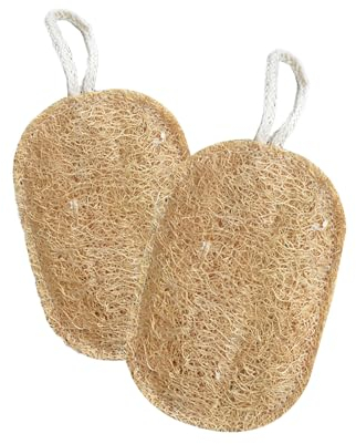 2 esponjas de lufa natural para lavar la cocina, esponja biodegradable antiarañazos para limpiar platos con cuerda para colgar (B)