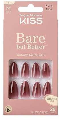 KISS Bare-But-Better Press On Nägel - Chemistry rot Mittellange Mandel Coffin Form - 28 Press On Kunst-Nägel zum Aufkleben DIY, 2g Nagelkleber, 1 Maniküre-Stäbchen, 1 Mini-Feile