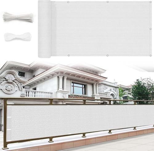 Balkonverkleidung Ohne Bohren 55 x 260 cm Wetterbeständiges Und Pflegeleichtes HDPE Balkonverkleidung Wetterfester mit Kabelbinder für Den Gartenzaun Oder Balkon, Weiß
