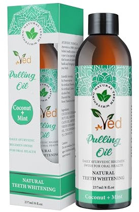 Ved Coconut Pulling Oil, Mouthwash with Tongue Scraper, Natural Coconut Oil Pulling for Teeth Whitening, Fresh Breath, Healthier Teeth & Gum, Alcohol Free, 237ml