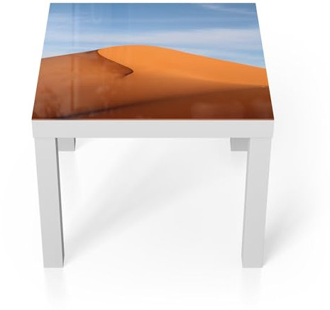 DEQORI Glastisch | weiß klein 55x55 cm | Motiv Goldene Dünenruhe | ausgefallener Beistelltisch aus Glas | Hochglanz Couchtisch fürs Wohnzimmer | moderner Couch Tisch mit Design