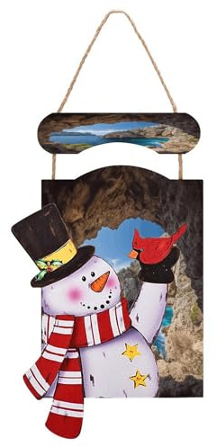 Cartello natalizio in legno con pupazzo di neve, arco a Maiorca in Spagna, stampa festiva da appendere per la decorazione della casa, ornamento per porta d'ingresso, decorazione per le vacanze