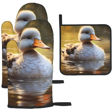 YYHHAOFA Lot de 3 gants de cuisine imperméables et durables pour four et manique pour isolation thermique et peinture à l'huile Motif canard