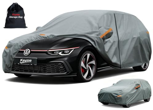 Kayme Heavy Duty Car Cover Waterproof Breathable, Outdoor 5 Layers Full Cover Sun Rain Dust All Weather Protection, Universal Fit Ford Focus, VW Golf, A Class, Opel Astra, etc. (415 To 450 cm)