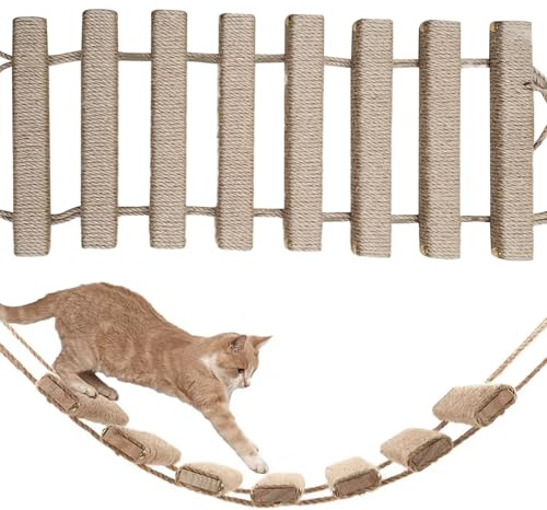 Cat Ladder 20x10 Inch Hanging Wooden Cat Bridge Wrapped with Linen Rope Scratch Resistant Cat Ladder for Indoor Cats, Cat Supplies