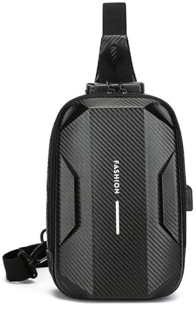 FANDARE Anti-Theft Sling Bag Men's Chest Pack Waterproof EVA Crossbody Bags with USB Boys Shoulder Bag Outdoor Travel Body Bag One-Strap Backpack Personal Flex Bag for Hiking Cycling Daypack Black