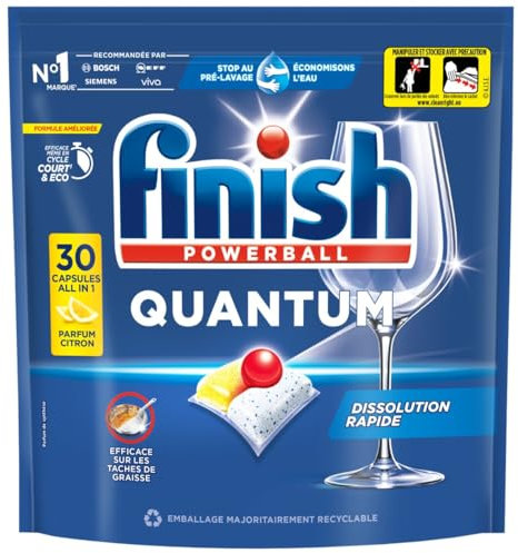 Finish Quantum Pastilles Lave-Vaisselle Citron, Elimine Les Taches Tenaces, 30 Capsules - lot de 7