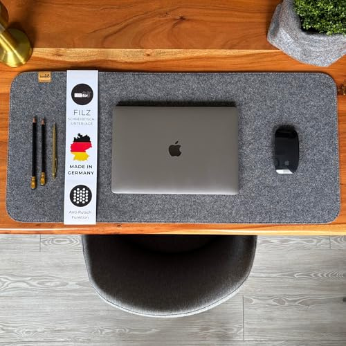 kontor28® - Schreibtischunterlage Filz MADE IN GERMANY | Schreibtisch Unterlage in der Größe 100x37,5 cm aus Upcycling-PET Filz | Filzunterlage Schreibtisch waschbar & Anti-Rutsch, Farbe Grau