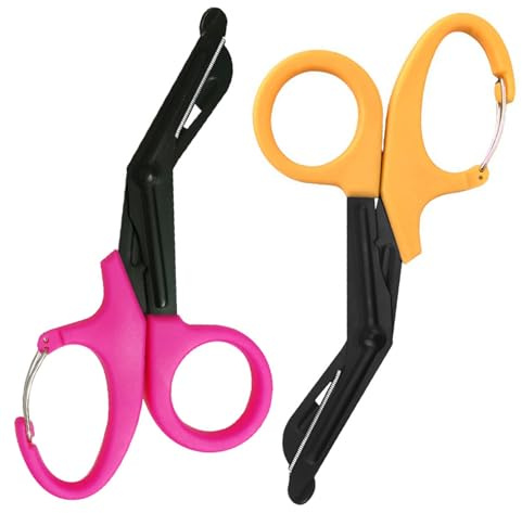 2 Ciseau D'urgence de 19cm, Ciseaux Infirmière Ciseaux À Gaze Avec Boucle Pour Les Services de Secours Ou Les Tâches Quotidiennes (Rose et jaune)