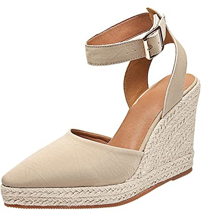 Generico Sandalo Estivo Donna Leggere Eleganti Comode Espadrillas Tacco a Zeppa Punta Chiusa Estivi Sandals Traspirante Fibbia O Cinturini Alla Caviglia Scarpe Da Sera Regolabile Spiaggia Sandalo