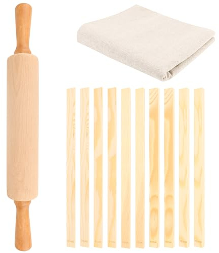 12 Pcs Pottery Tools Kit - COITEK Pottery Teaching Kit, Include 1PCS Large Wooden Rolling Pin, 1PCS Cotton Linen Tablecloth,10PCS 5 Sizes Teaching Rolling Mud Stick for Ceramic Art DIY Craft Supplies
