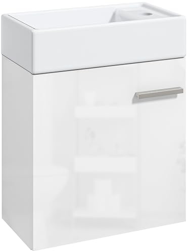 HOMCOM Mueble de Baño Estrecho con Lavabo de Pared 40x23x50cm Blanco Brillo