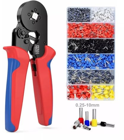 HSC8 6-4A Ferrule Crimping Tool Kit High Hardness Crimper Plier with 1250pcs Wire Ferrules Crimp Ends Terminal for 0.25-10m㎡ AWG23-7 Insulated Non-Insulated Connectors