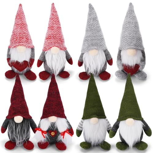 8 Stück Weihnachten Deko Wichtel,Schwedische Wichtel Weihnachtswichtel,Kleine Wichtel Weihnachtsdeko Figuren,Weihnachtsmann Weihnachtswichtel Handgemachte Tischdekoration Home Decor Tischkamin Dekor