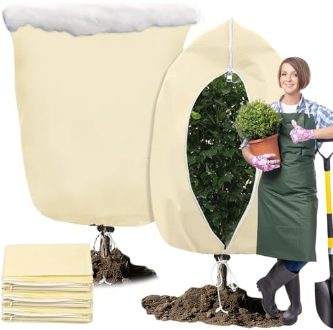 RLINGX Winterschutz für Kübelpflanzen 3 Stück 120×180cm 80 g/m² Überwinterungszelt für Pflanzen Winterschutz mit Reißverschluss und Zugband Beige, Atmungsaktiv Wiederverwendbar Reißfest (120×180cm)