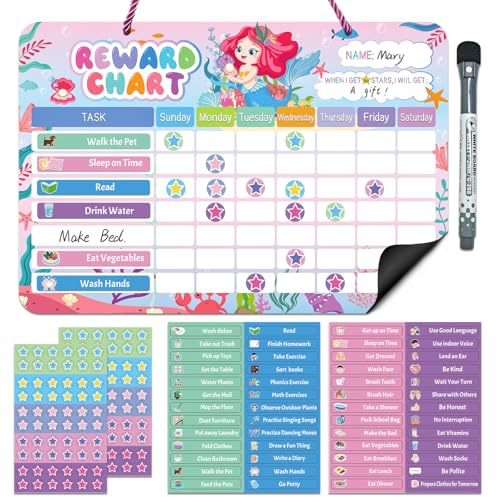 Tableau de comportement magnétique pour enfants, tableau de récompense pour enfants avec 52 autocollants de comportement et 120 autocollants étoiles pour apprentissage de la propreté, récompense de