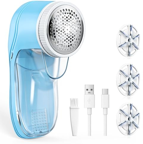 Rasoio Bulloche elettrico con 3 lame, rasoio anti-scossa indumento USB ricaricabile levapelucchi di buccia, portatile levapelucchi anti-pelucchi, abbigliamento ideale per mobili divani coperte tende